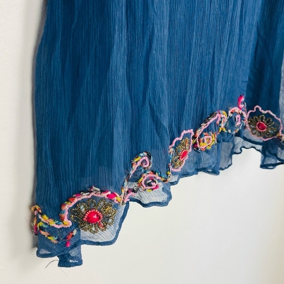 Antica Sartoria blue semi sheer embellished tie front tunic. Size small - Picture 6 of 9